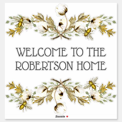 Farmhouse Country Bee w Cotton Welcome Family Name Sticker