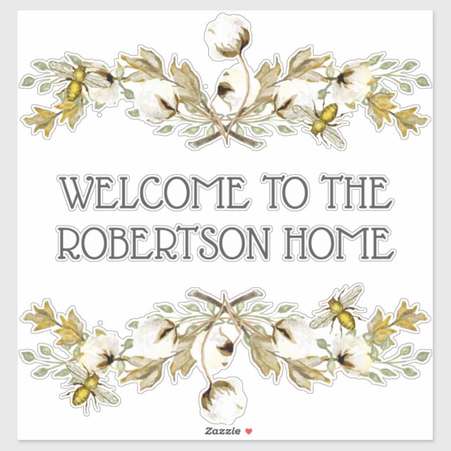 Farmhouse Country Bee w Cotton Welcome Family Name Sticker (Sheet)
