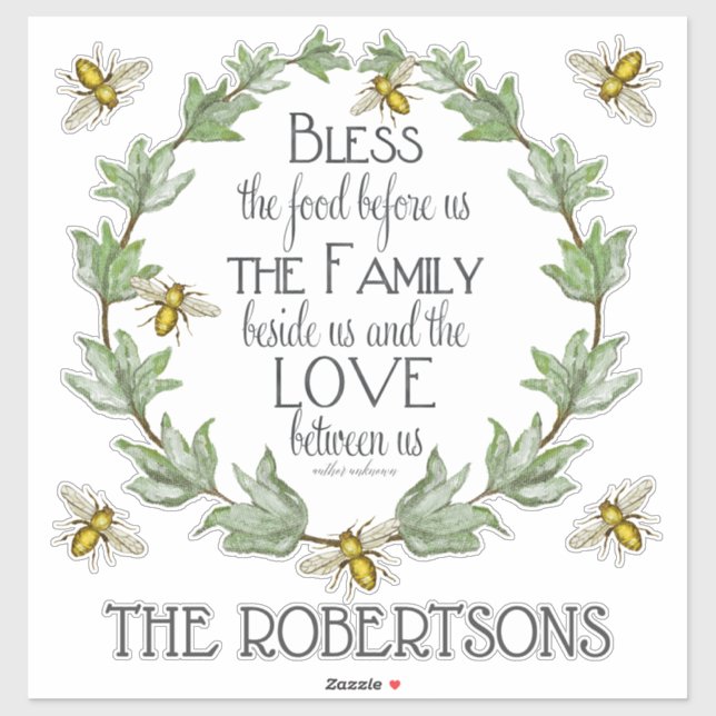 Farmhouse Country Bees, Wreath n Family Name Sticker (Sheet)
