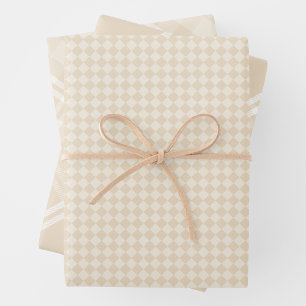 Farmhouse Country Chic Cream Plaid & Diamonds Wrapping Paper Sheets