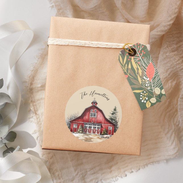 Farmhouse Country Christmas Custom Classic Round Sticker (Creator Uploaded)