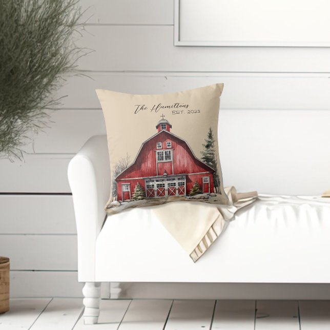 Farmhouse Country Christmas Custom Throw Pillow (Creator Uploaded)