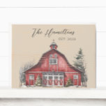 Farmhouse Country Christmas Custom Wooden Box Sign<br><div class="desc">This box sign features a cozy country barn design on a neutral beige background. Easily customize this using the personalization feature. Perfect for Wedding gifts,  Christmas gifts,  or housewarmings.</div>