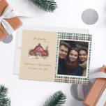 Farmhouse Country Christmas One Photo Holiday Card<br><div class="desc">This photo Christmas card features a cozy country barn design on a neutral beige background. Red and green plaid makes these festive and fun. Easily customize this using the personalization feature, </div>