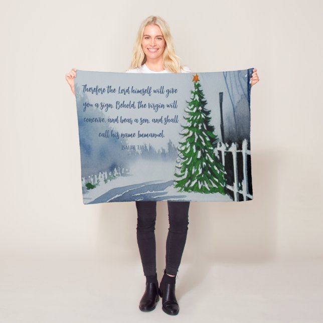 Farmhouse Country Christmas Scripture Watercolor Fleece Blanket (In Situ)