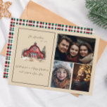 Farmhouse Country Christmas Three Photo Holiday Card<br><div class="desc">This 3 photo Christmas card features a cozy country barn design on a neutral beige background. Red and green plaid on the back side makes these festive and fun. Easily customize this using the personalization feature, </div>