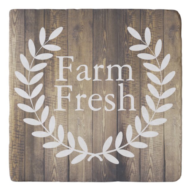 Farmhouse Country Farm Fresh Laurels Wooden Planks Trivet (Front)