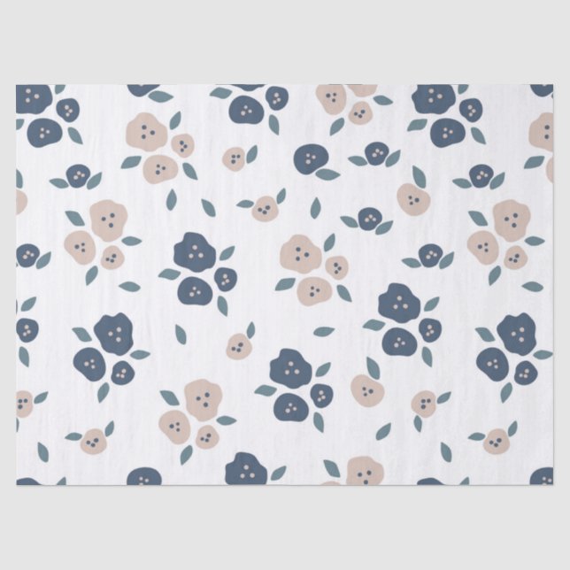 Farmhouse Country Floral Blue Tan Rustic Tissue Paper (Front)