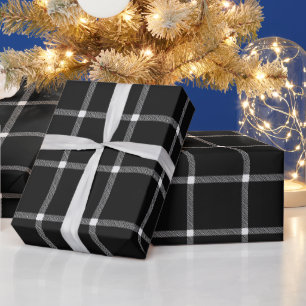 Farmhouse country hand drawn plaid white and black wrapping paper