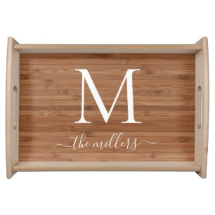 Farmhouse Country Monogram Wood Name Serving Tray