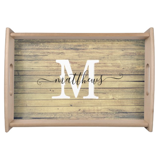 Farmhouse Country Rustic Beach Wash Lake Monogram  Serving Tray (Front)