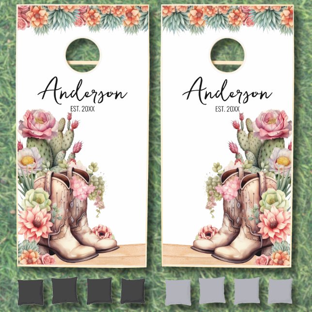 Farmhouse Country Rustic Cornhole Set (Pink Cowboy Farmhouse Country Family Keepsake Cornhole Set)