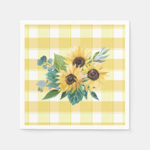 Farmhouse Country Sunflower Yellow Checks  Napkins