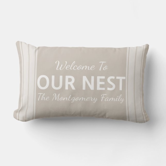 Farmhouse Country Welcome To Our Nest Family Name Lumbar Pillow (Front)