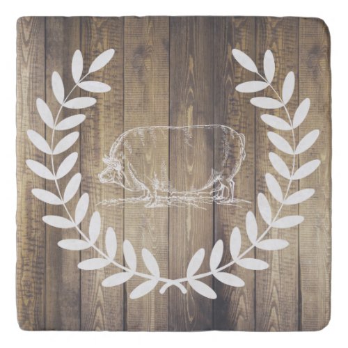 Farmhouse Country White Laurels Hog Wooden Planks Trivet