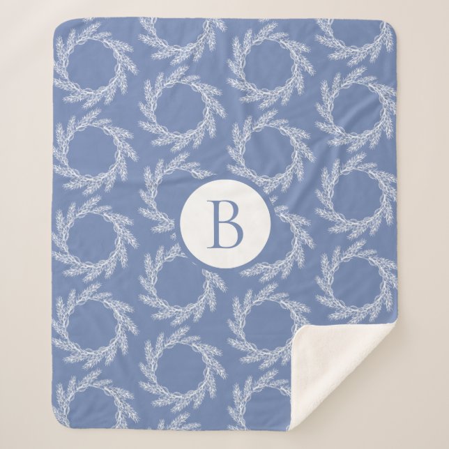 Farmhouse Country White Wheat Wreaths | Monogram Sherpa Blanket (Front)