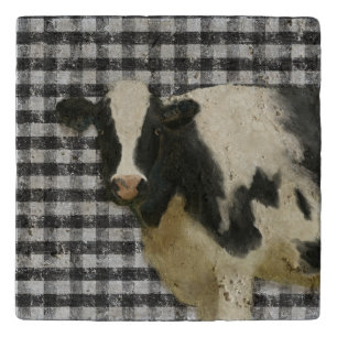 Farmhouse Cow Black n White Gingham Rustic Country Trivet