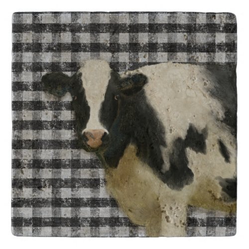 Farmhouse Cow Black n White Gingham Rustic Country Trivet