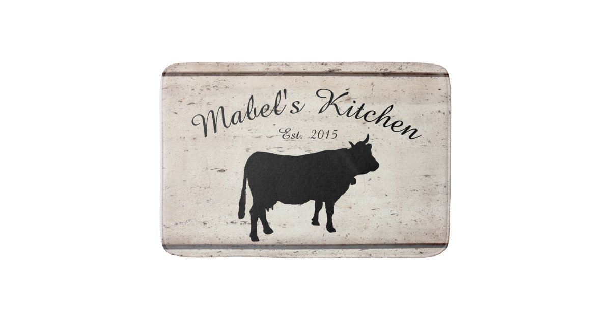 Farmhouse Cow Monogram Kitchen Mat Zazzle