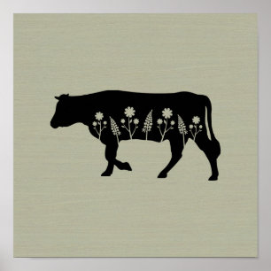 Farmhouse Cow Silhouette Textured Poster