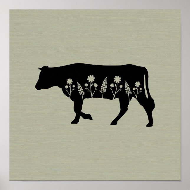 Farmhouse Cow Silhouette Textured Poster (Front)