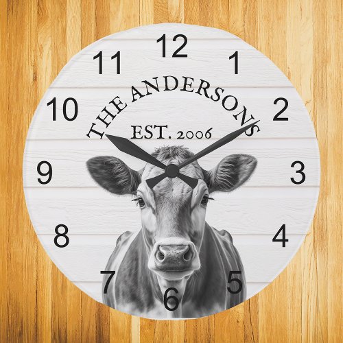 Farmhouse Cow wood Personalized  Large Clock