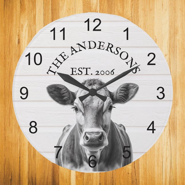 Farmhouse Cow wood Personalized  Large Clock (Creator Uploaded)