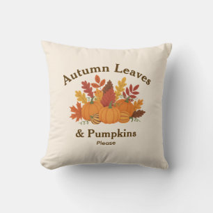 Farmhouse Cozy Fall Decor with Pumpkins and Leaves Throw Pillow