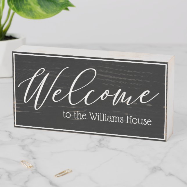 Farmhouse Custom House Welcome Dark Wooden Box Sign (In Situ Horizontal)