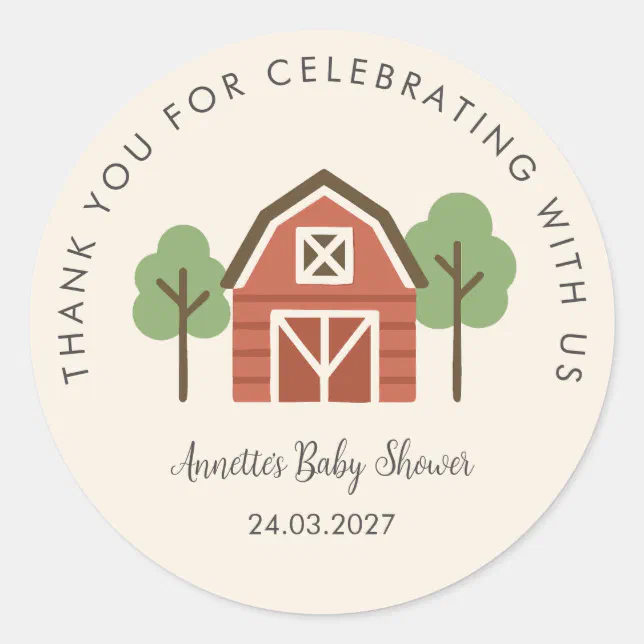 Farmhouse Cute Baby Shower Thank You Classic Round Sticker | Zazzle