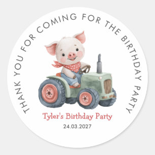 Farmhouse Cute Pig Birthday Party Thank You Classic Round Sticker