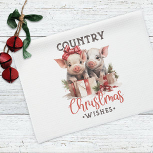 Farmhouse Cute Pigs Country Christmas Kitchen Towel
