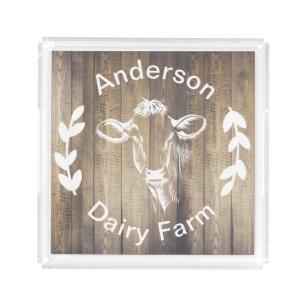 Farmhouse Dairy Farm Cow & Laurels Acrylic Tray