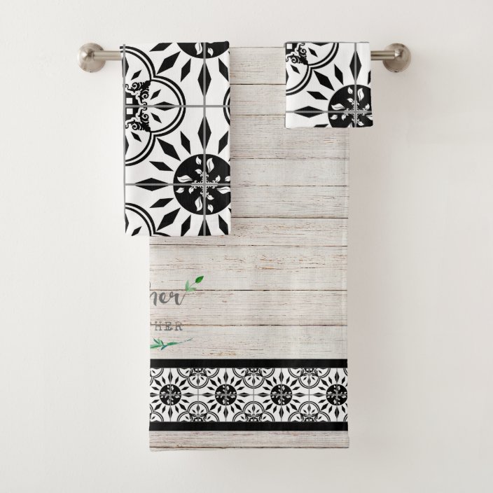 Farmhouse Damask Tile Shiplap Wood Gather Together Bath Towel Set