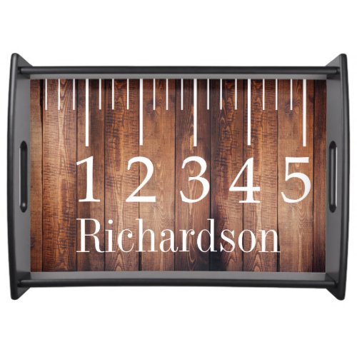 Farmhouse Dark Barn Wood White Ruler Family Name Serving Tray