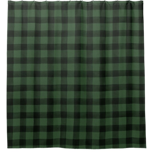 Farmhouse Dark Green Autumn Buffalo Check Shower Curtain (Front)