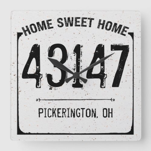 Farmhouse Distressed Home Sweet Home Zip Code Square Wall Clock