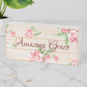 Farmhouse Distressed Rose Amazing Grace Wooden Box Sign