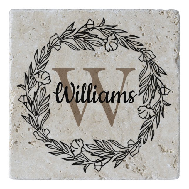 Farmhouse Distressed White Floral Wreath Signature Trivet (Front)