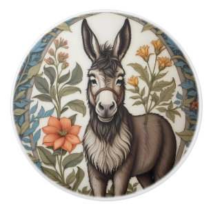 Farmhouse Donkey William Morris Inspired  Ceramic Knob
