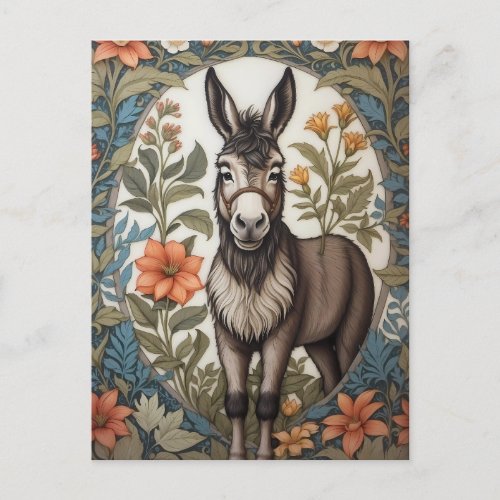 Farmhouse Donkey William Morris Inspired  Postcard