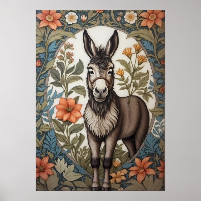 Farmhouse Donkey William Morris Inspired  Poster (Front)