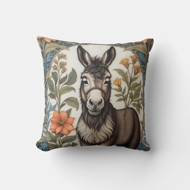 Farmhouse Donkey William Morris Inspired  Throw Pillow (Front)