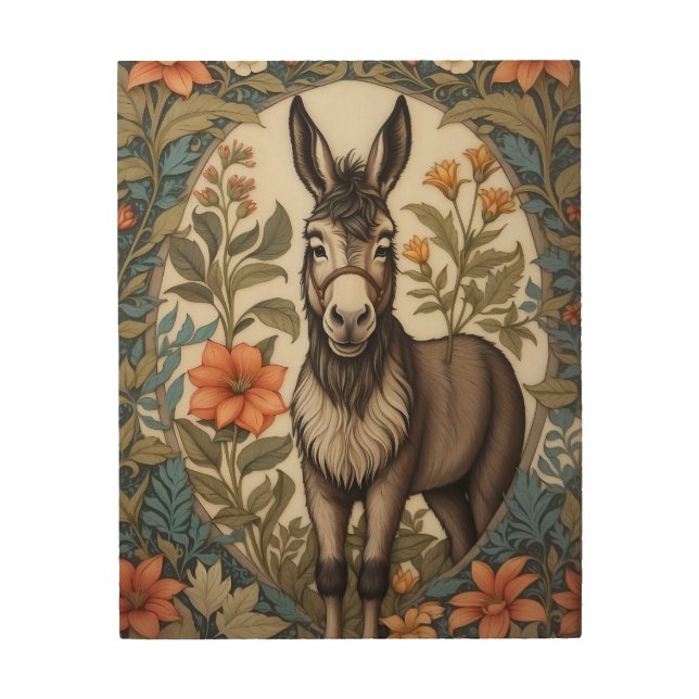 Farmhouse Donkey William Morris Inspired  Wood Wall Art (Front)