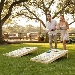 Farmhouse Duckling Floral Wreath Farm Name Cornhole Set