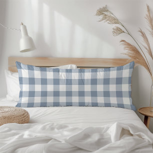 Farmhouse Dusty Blue Rustic Gingham Check Plaid Body Pillow