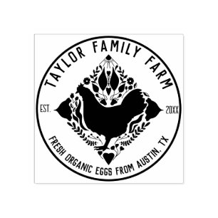 Farmhouse Eggs Family Farm Rustic Round Chicken Rubber Stamp