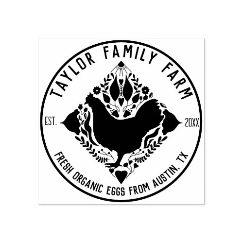 Farmhouse Eggs Family Farm Rustic  Round Chicken   Rubber Stamp