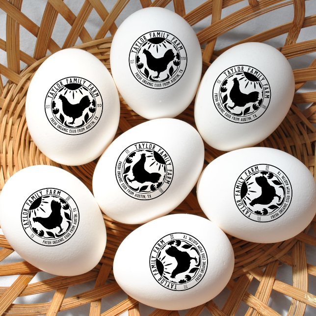 Farmhouse Eggs Family Farm Rustic  Round Chicken   Rubber Stamp (Creator Uploaded)