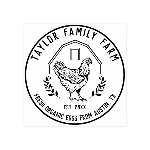 Farmhouse Eggs Family Farm Vintage Round Chicken   Rubber Stamp